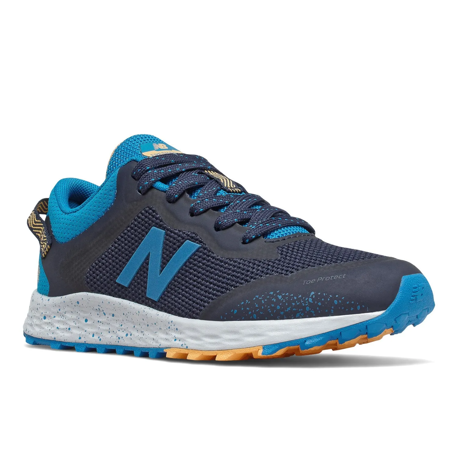 Big Kid's New Balance Fresh Foam Arishi Trail Color: Natural Indigo/ Wave / Habanero