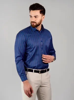 Blue Striped Regular Fit Formal Shirt | Greenfibre