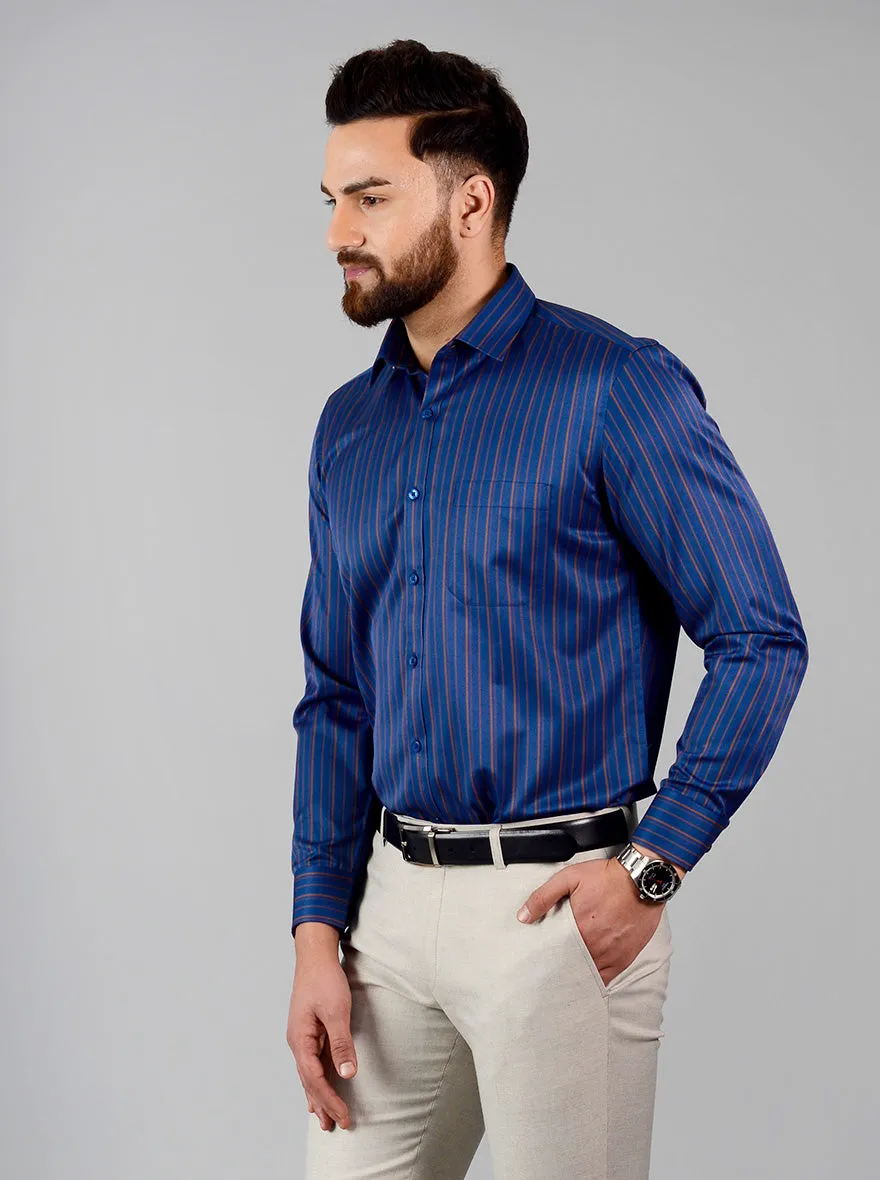 Blue Striped Regular Fit Formal Shirt | Greenfibre