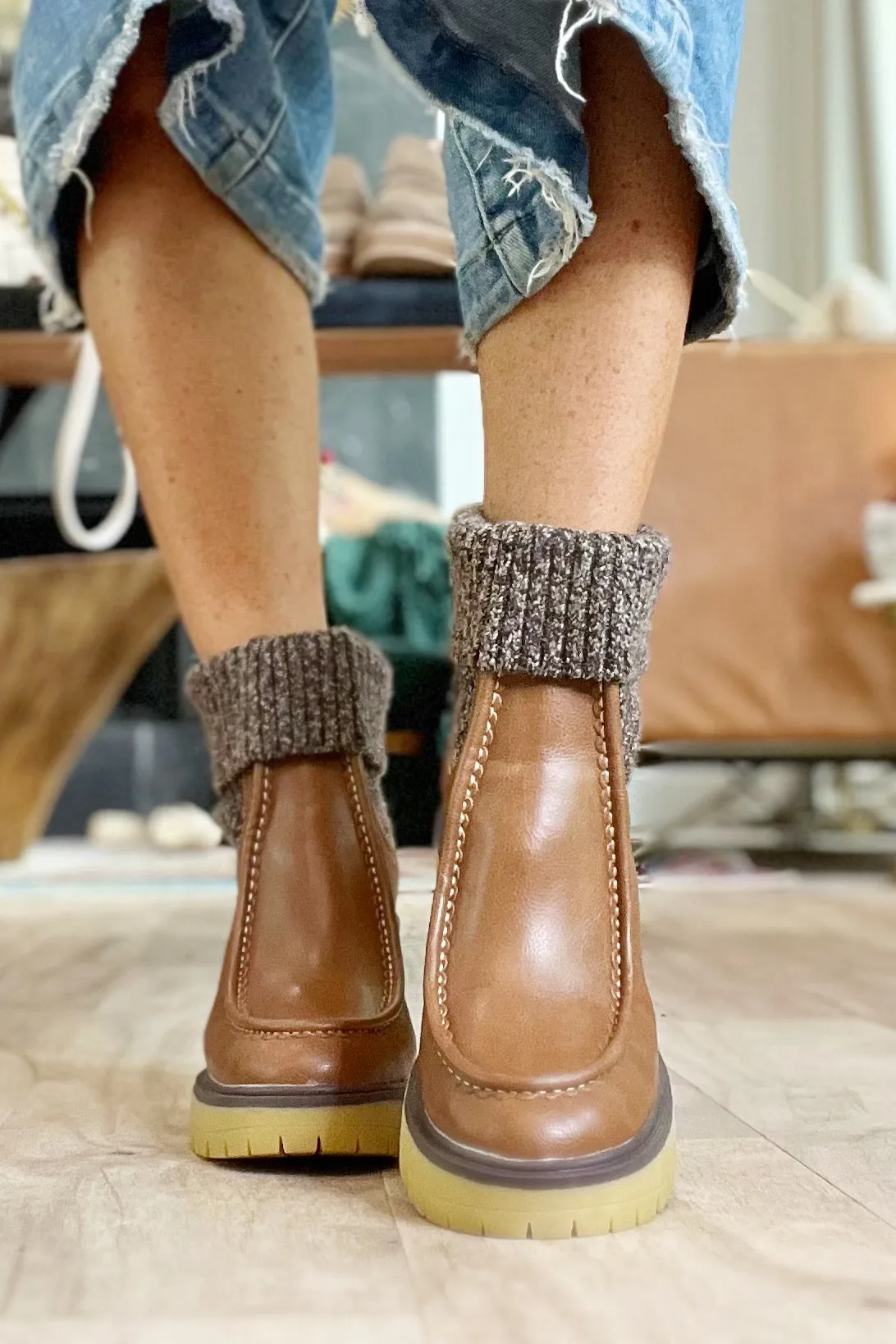 Brown Leather Sock Boot (pre-order)