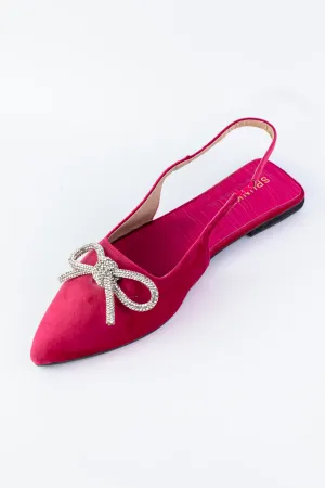 Cherry Pink Gem-Embellished Bow-Tie Slingback Flats