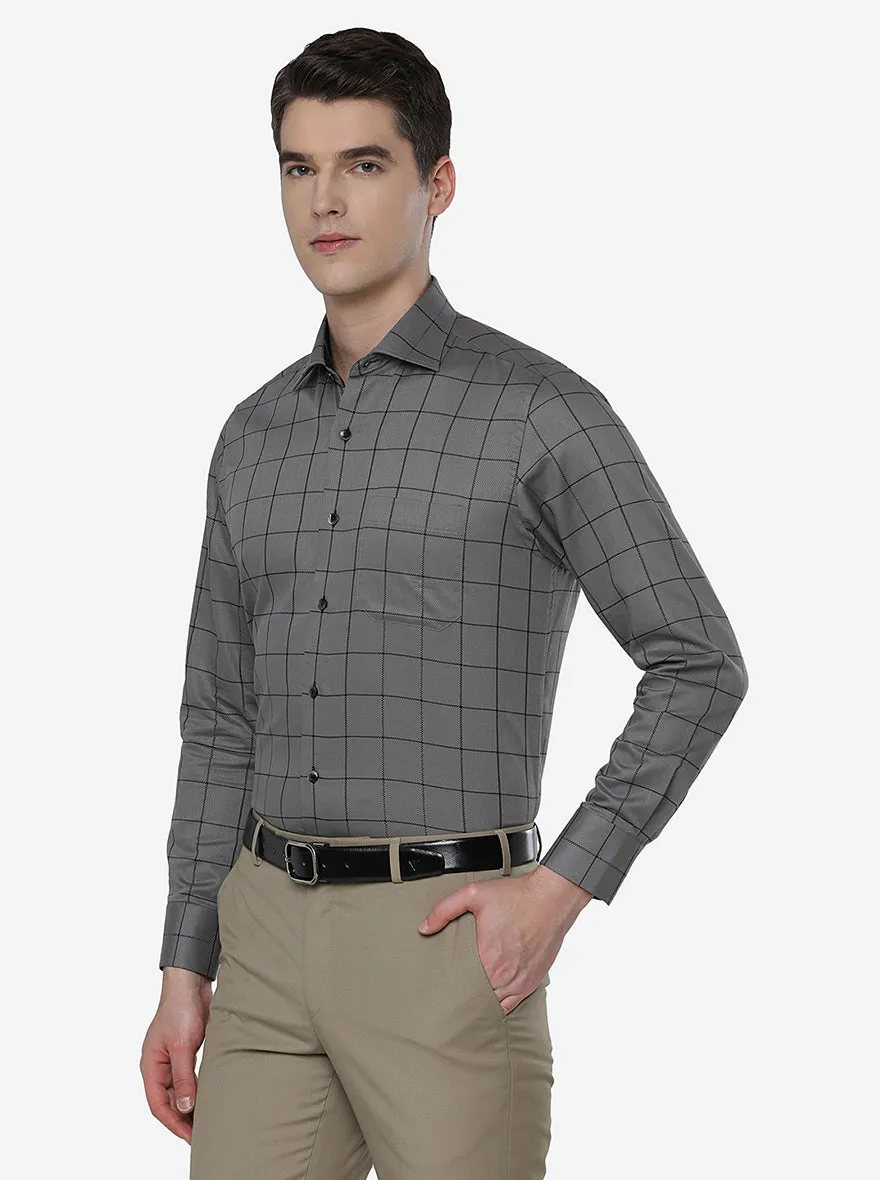 Grey & Black Checked Slim Fit Formal Shirt | Metal