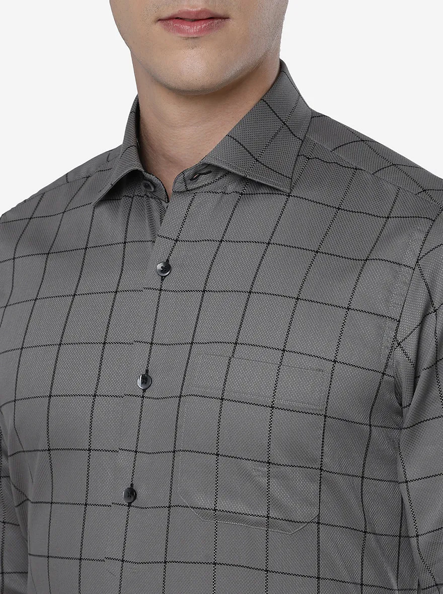 Grey & Black Checked Slim Fit Formal Shirt | Metal