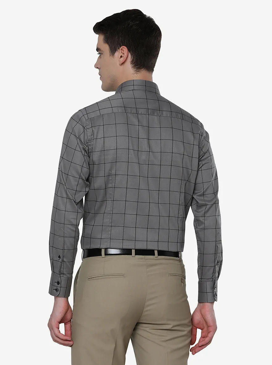 Grey & Black Checked Slim Fit Formal Shirt | Metal