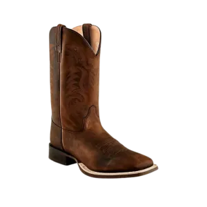 Old West Mens Broad Square Toe Brown Leather Cowboy Boots