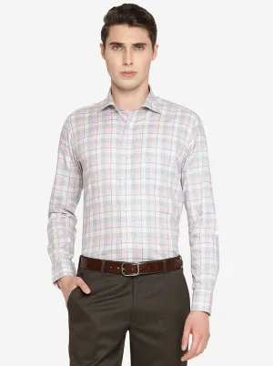 Pink Checked Slim Fit Formal Shirt | Metal