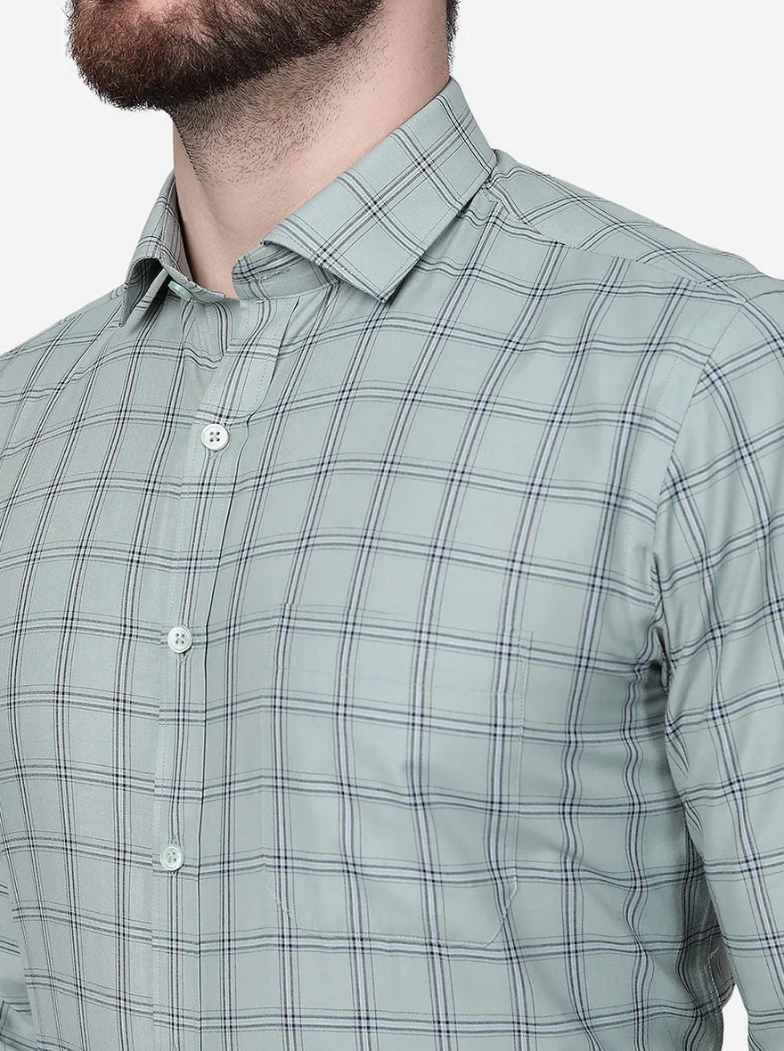 Pista Green Checked Slim Fit Formal Shirt | Greenfibre