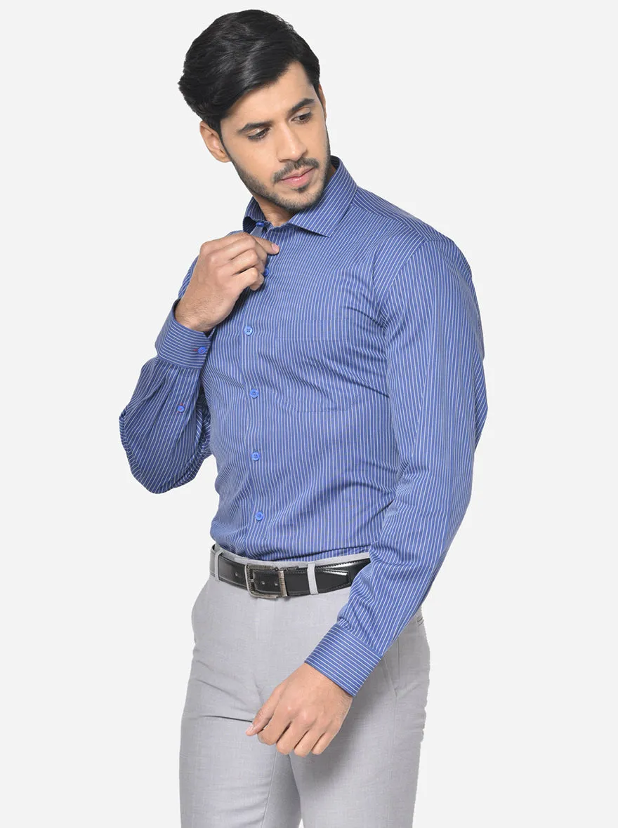 Powder Blue Striped Regular Fit Formal Shirt | JadeBlue