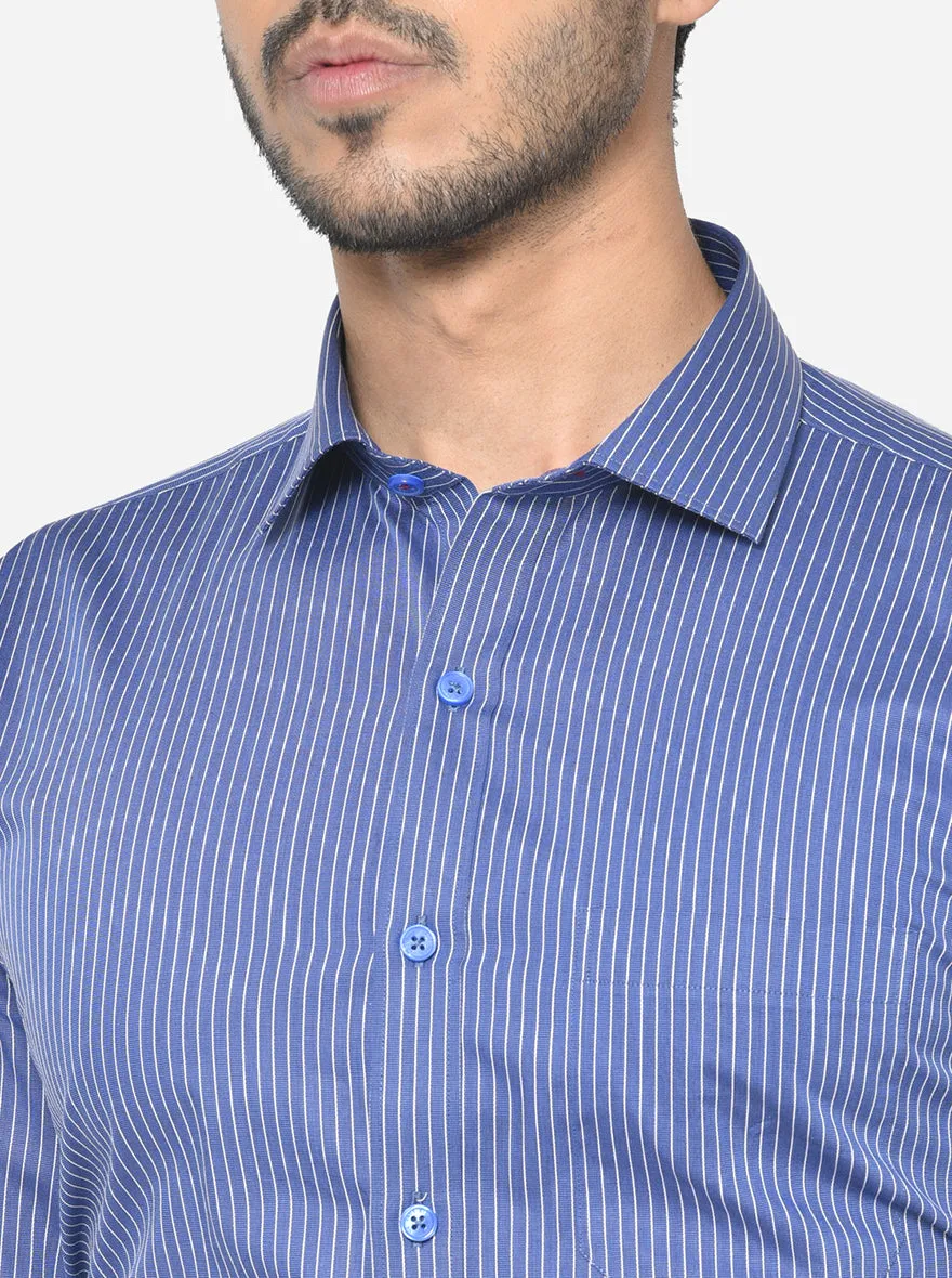 Powder Blue Striped Regular Fit Formal Shirt | JadeBlue