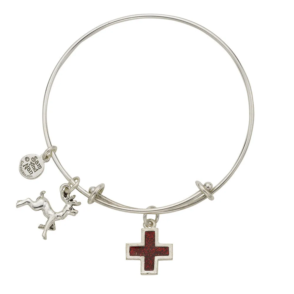 Reindeer Cross Charm Bangle Bracelet