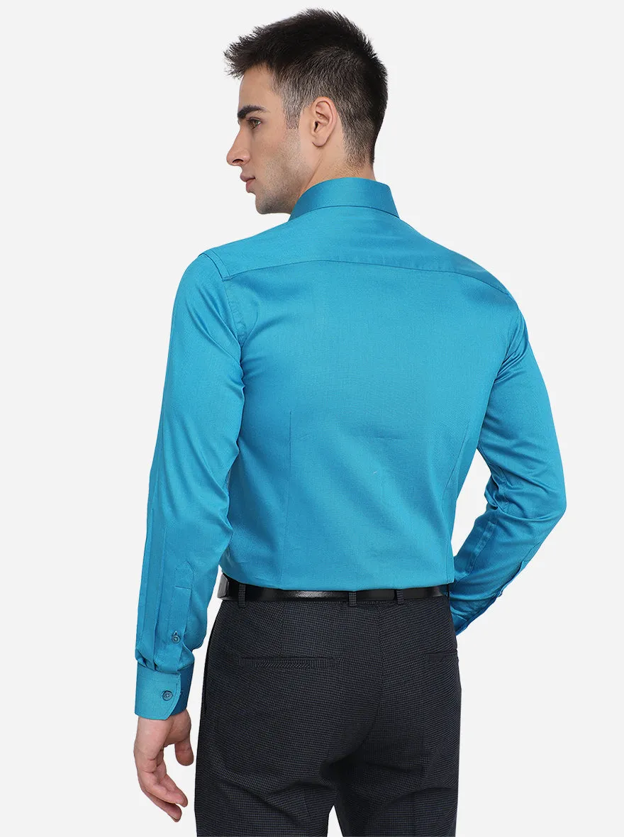 Teal Blue Dobby Slim Fit Formal Shirt | Metal