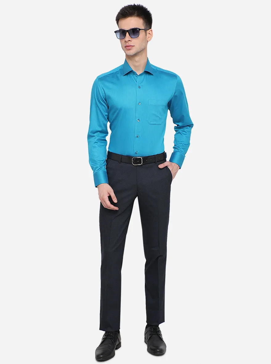 Teal Blue Dobby Slim Fit Formal Shirt | Metal