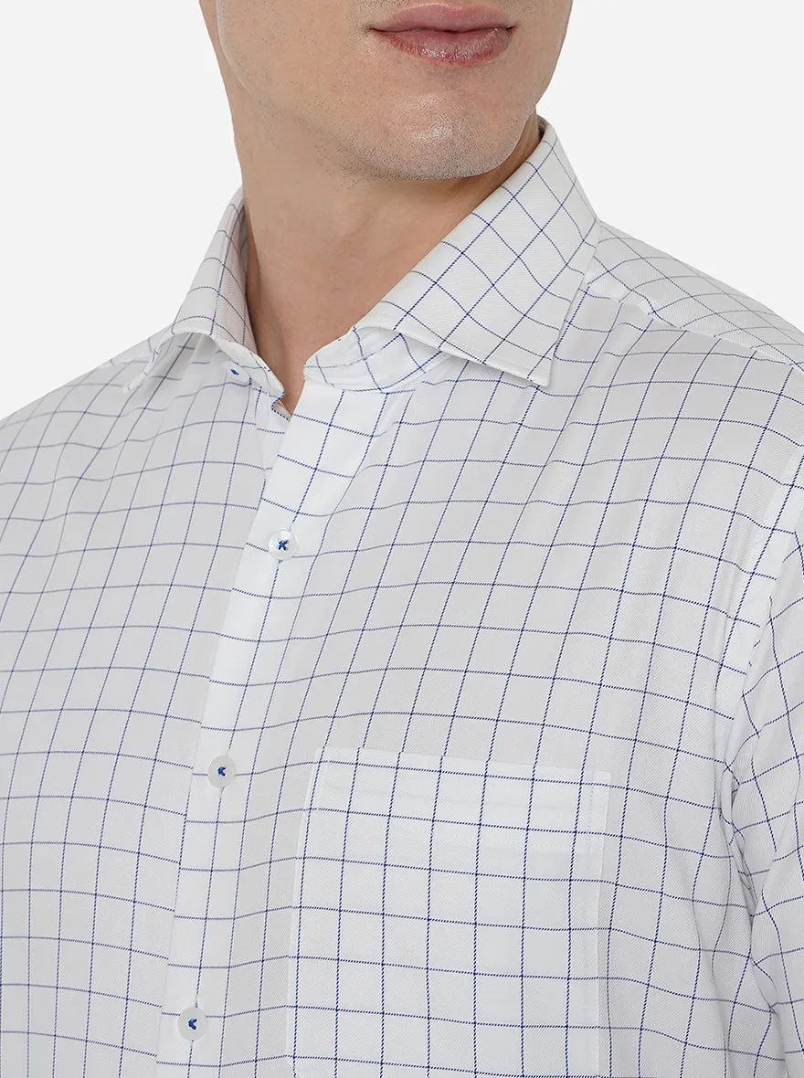 White & Blue Checked Slim Fit Formal Shirt | Metal