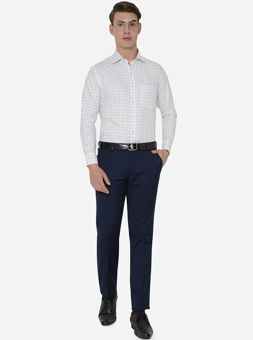 White & Blue Checked Slim Fit Formal Shirt | Metal