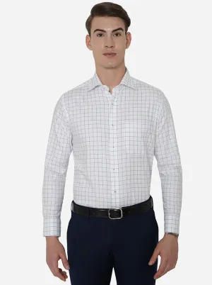 White & Blue Checked Slim Fit Formal Shirt | Metal