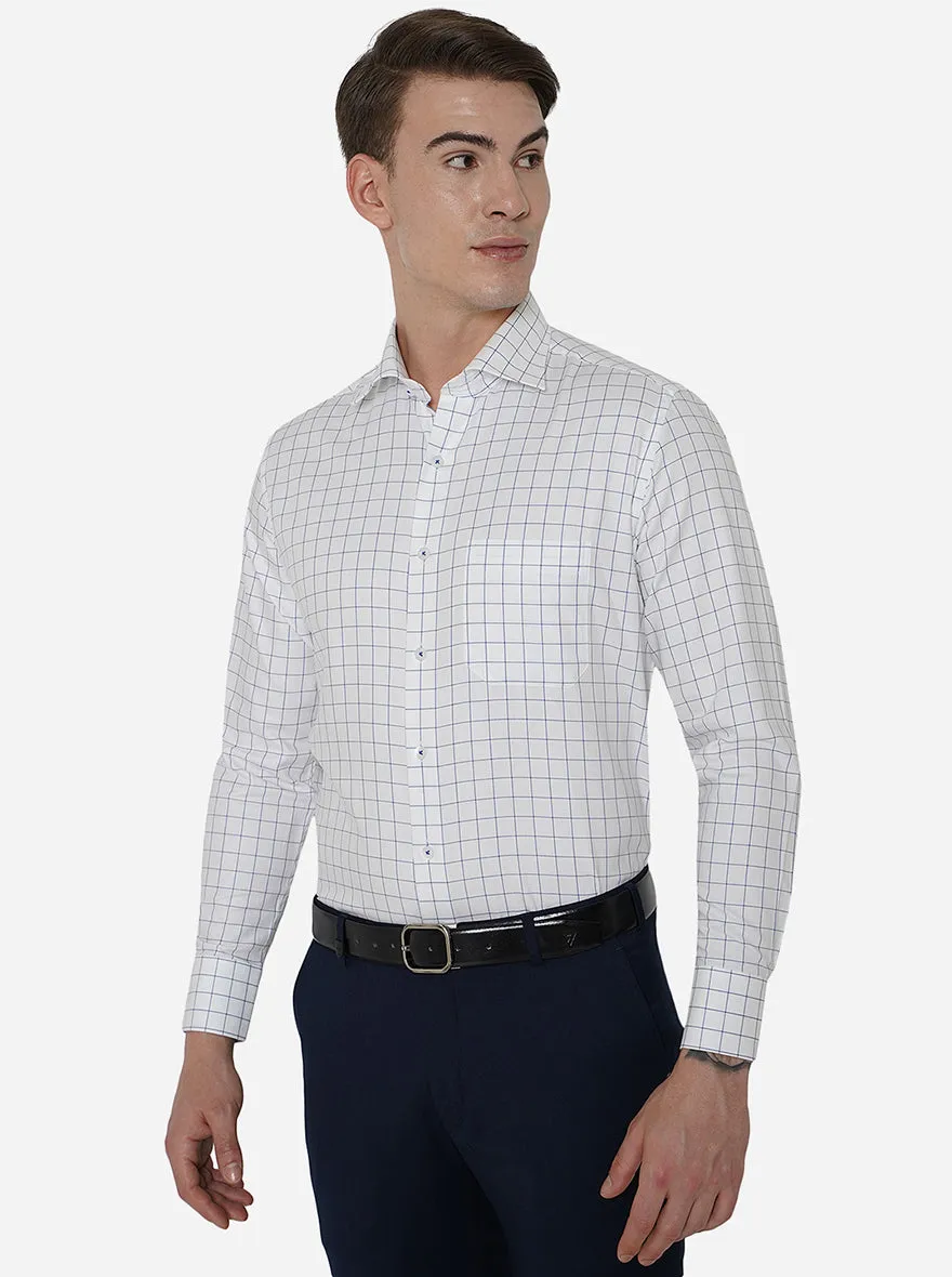 White & Blue Checked Slim Fit Formal Shirt | Metal