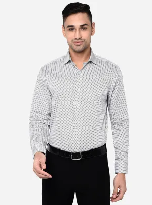 White & Green Printed Regular Fit Formal Shirt | JadeBlue