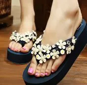 women flower outside wedges flip flops summer house slippers home wedge flipflops platform bow beach sandals flop slides p182